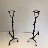 Pair of wrought iron fire tongs
