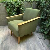 Fauteuil vintage vert olive restauré