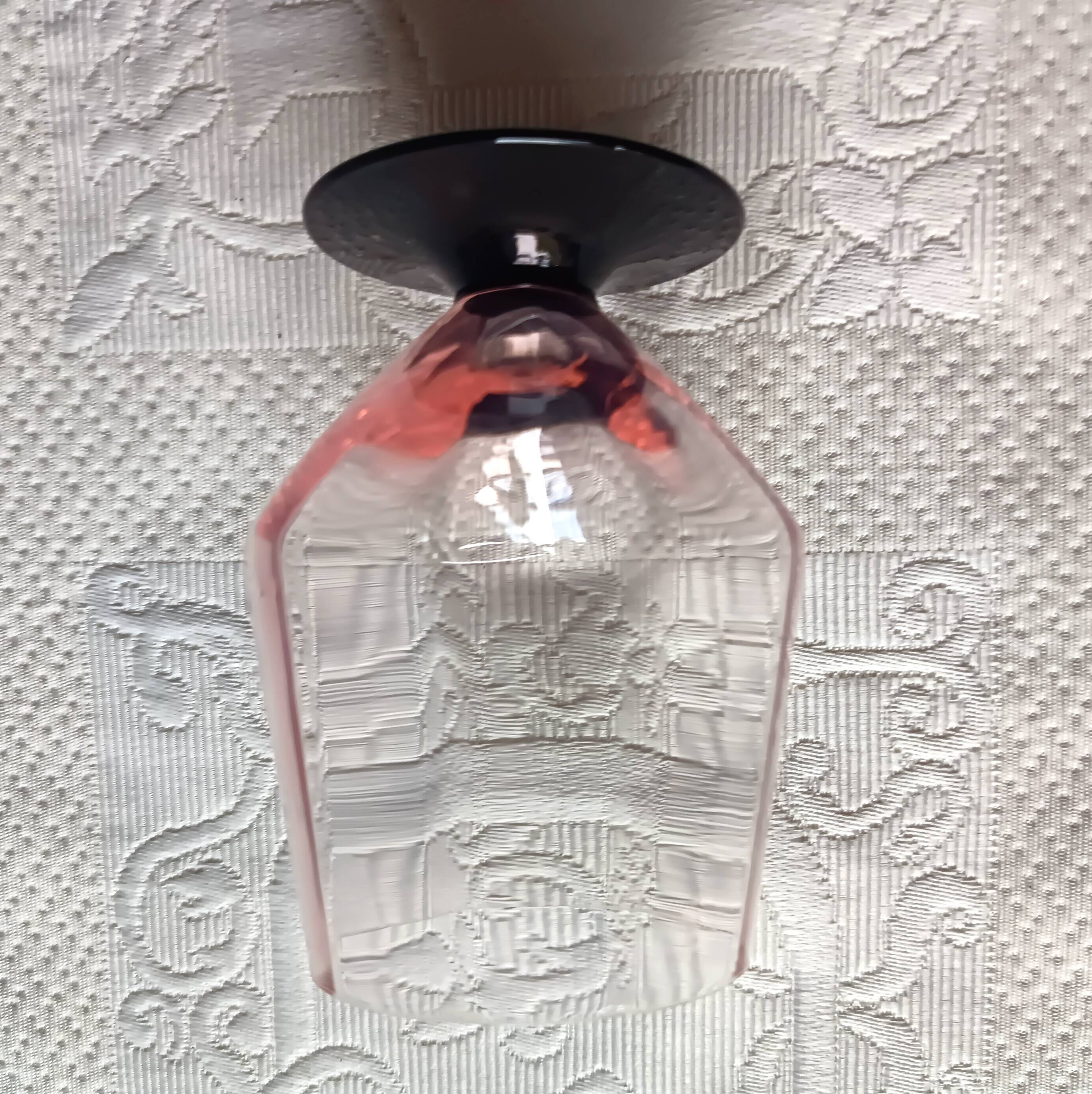 10 large pink art deco glasses with black stem Vintage France