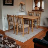Danish dinning set of table and four chairs in oak and wool.