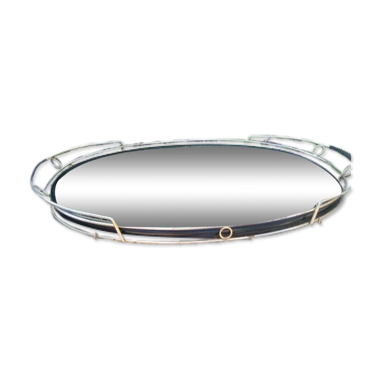 Oval mirror tray, gold metal and Plastofix scoubidou