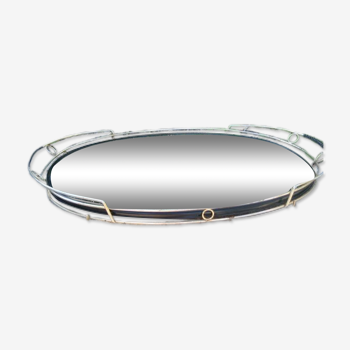 Oval mirror tray, gold metal and Plastofix scoubidou