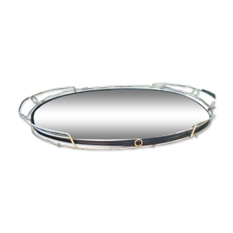 Oval mirror tray, gold metal and Plastofix scoubidou