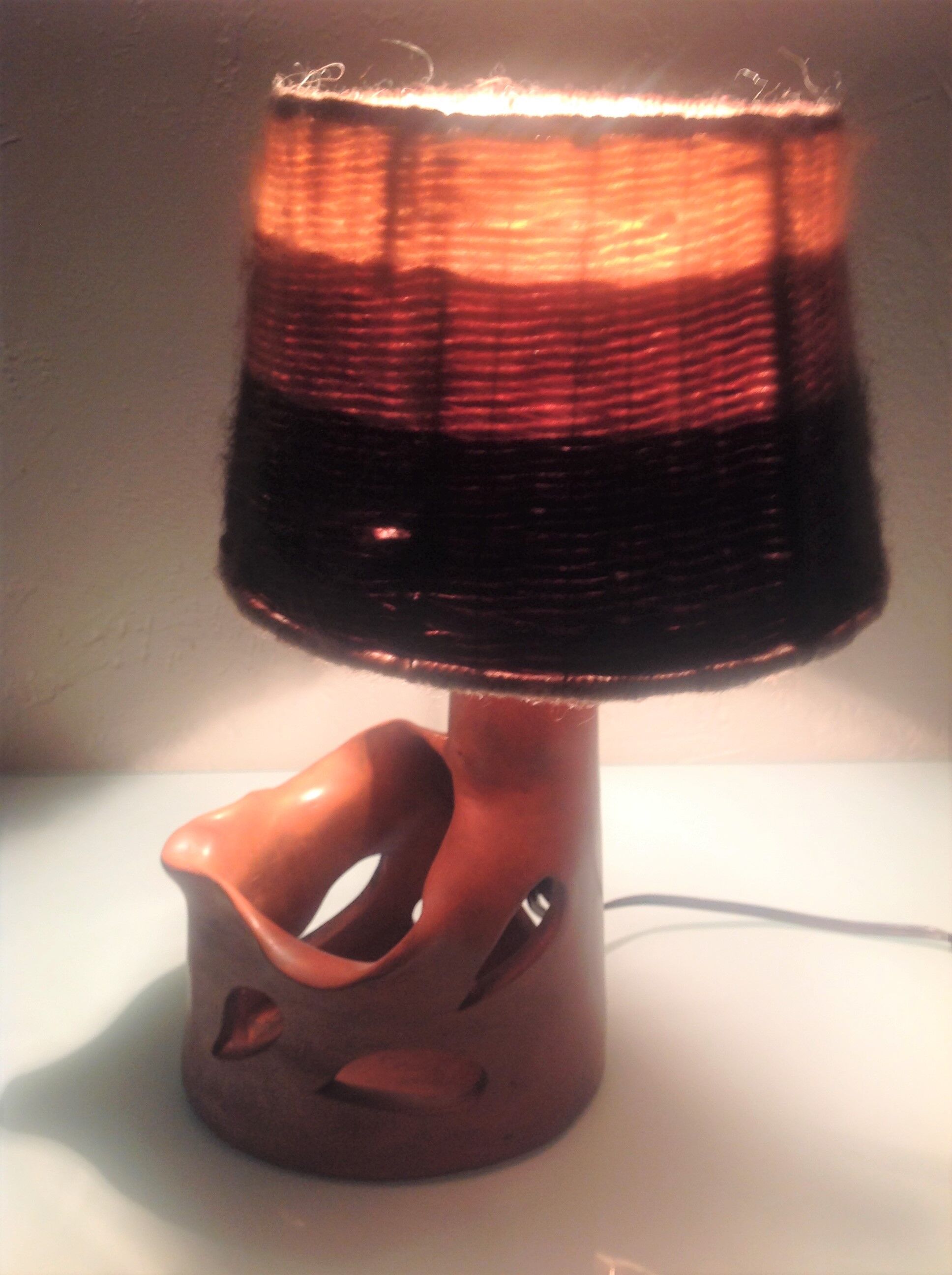 Ceramic lamp terracotta and lampshade wool 50/60