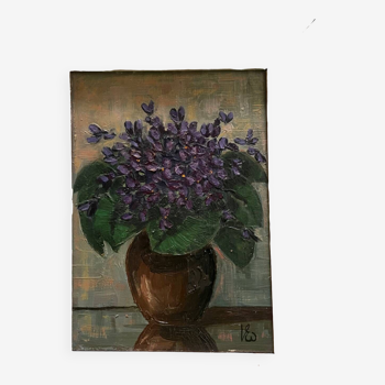 Tableau nature morte aux violettes 1964