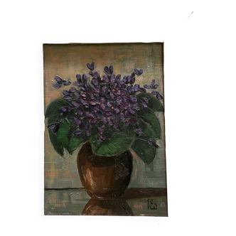 Tableau nature morte aux violettes 1964