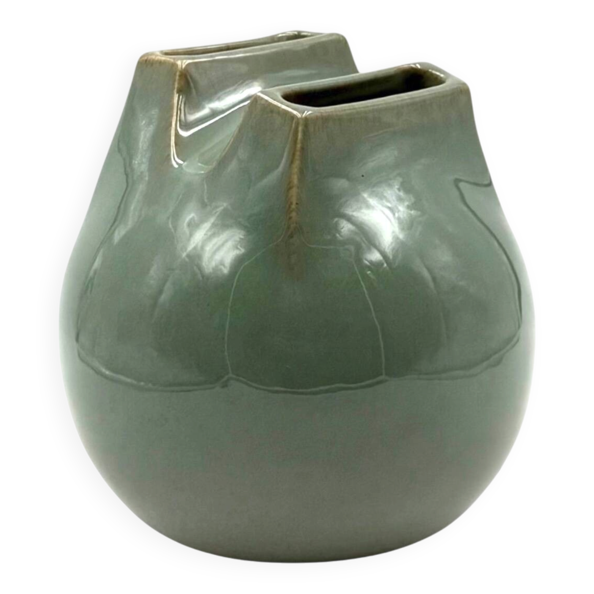 Mid-century Modern green spherical gres vase, Franco Bucci Italy ca. 1970