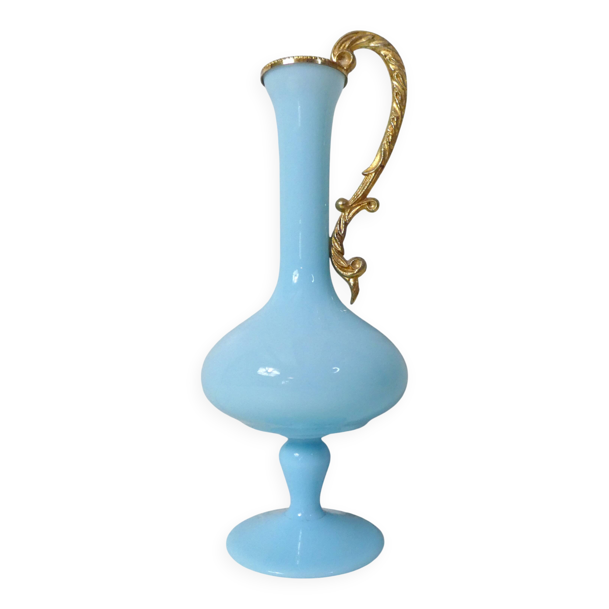 antique blue opaline and gilded brass vase Murano Italy