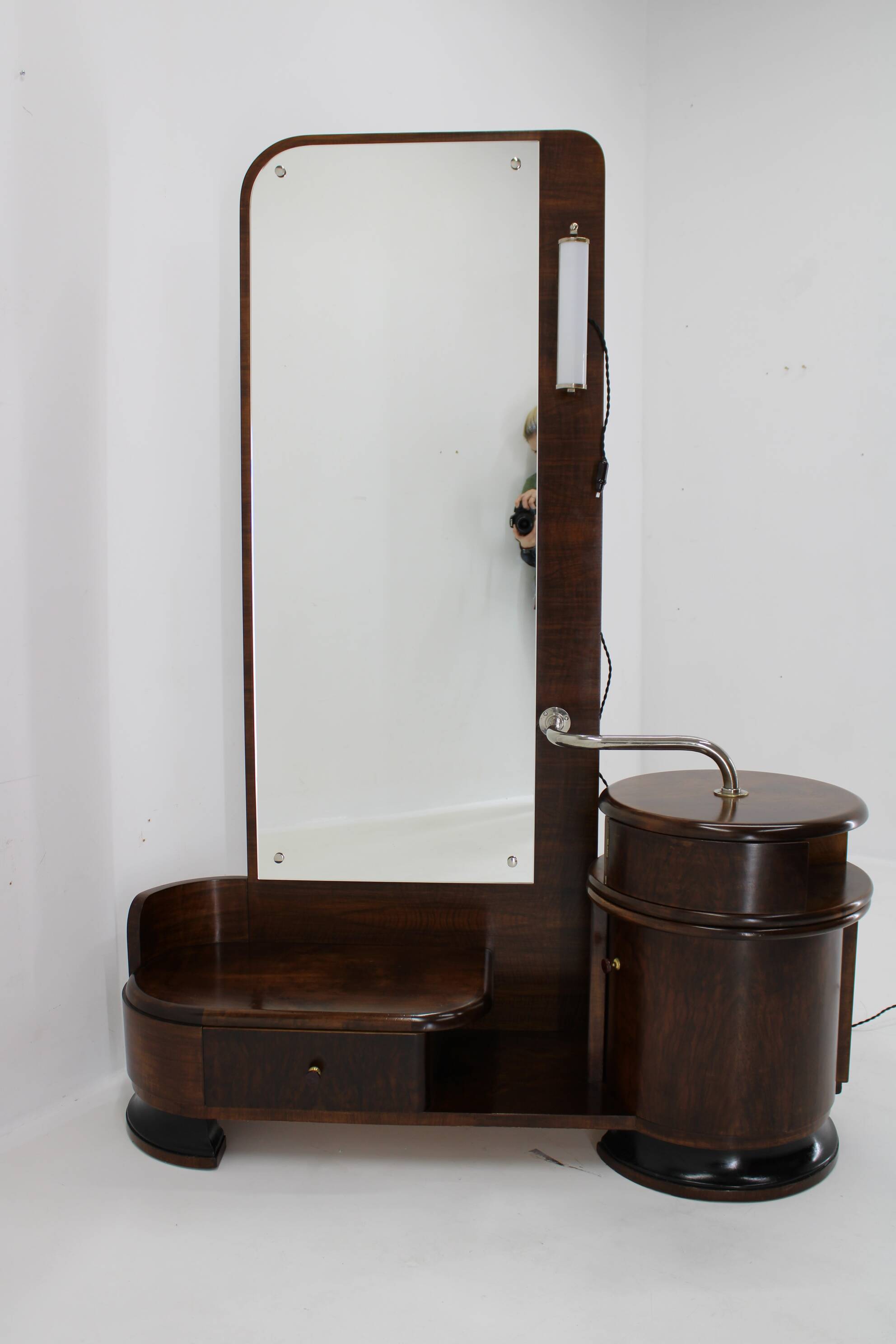 1930s art deco toilet cabinet with mirror in walnut, czechoslovakia