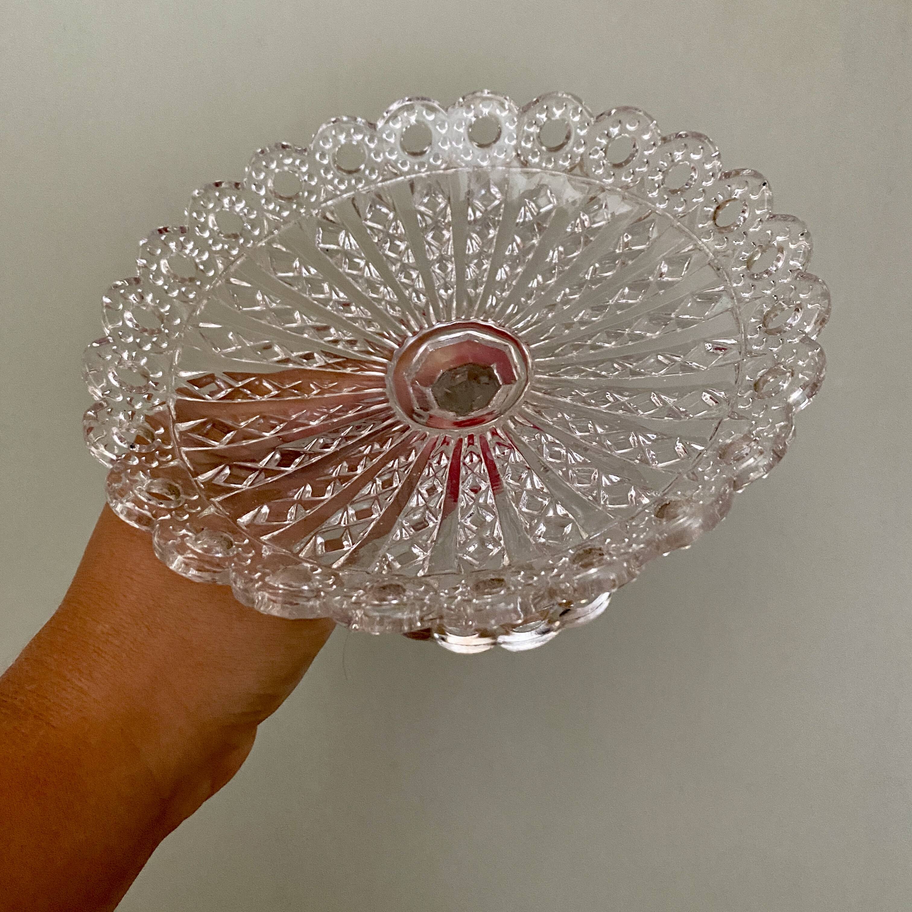 Compotier or footed plate in vintage chiseled glass