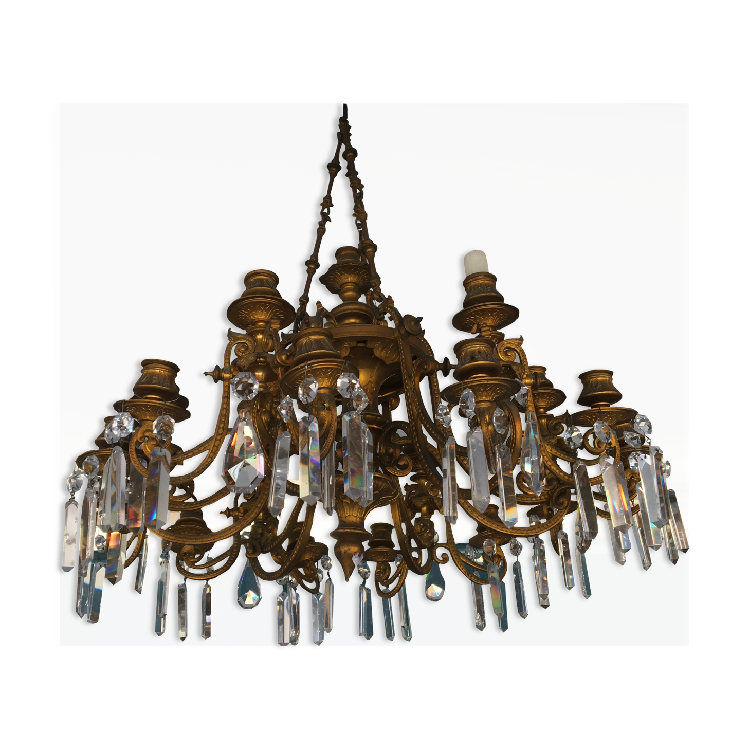 Bronze and crystal chandelier