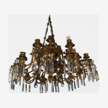 Bronze and crystal chandelier