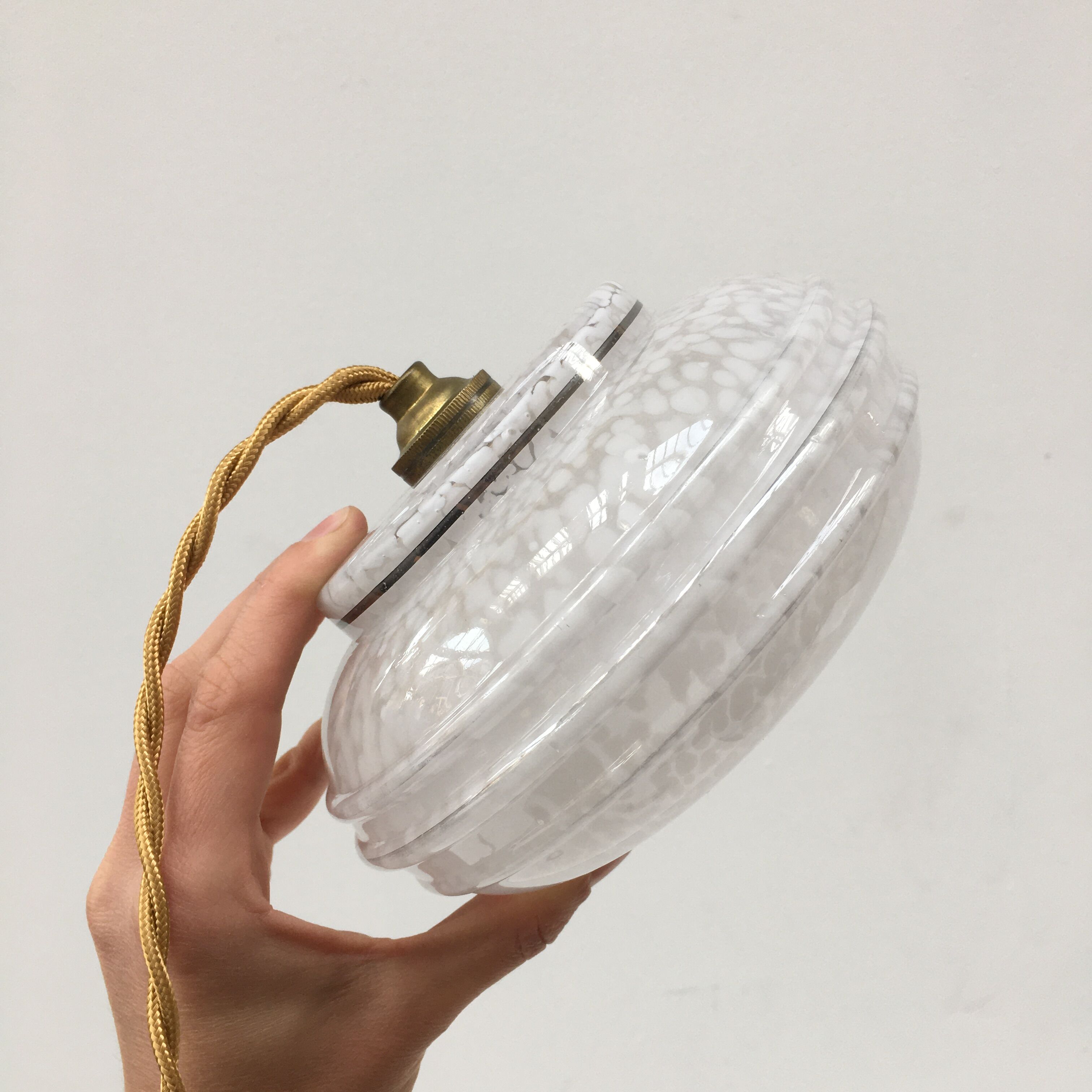 Pair of white clichy glass pendant lamps