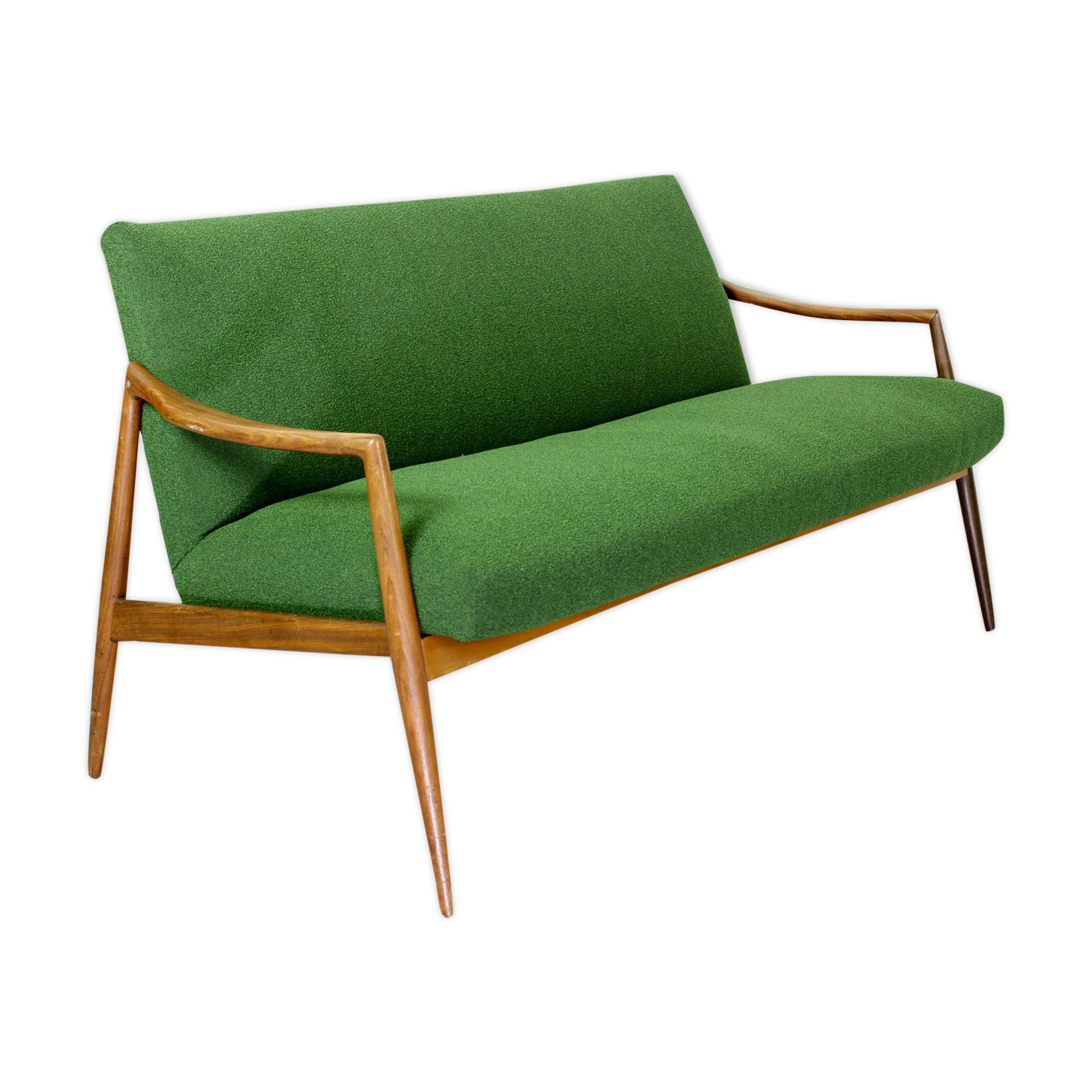 Dutch mid century 2-seater sofa with  teak legs and armrests
