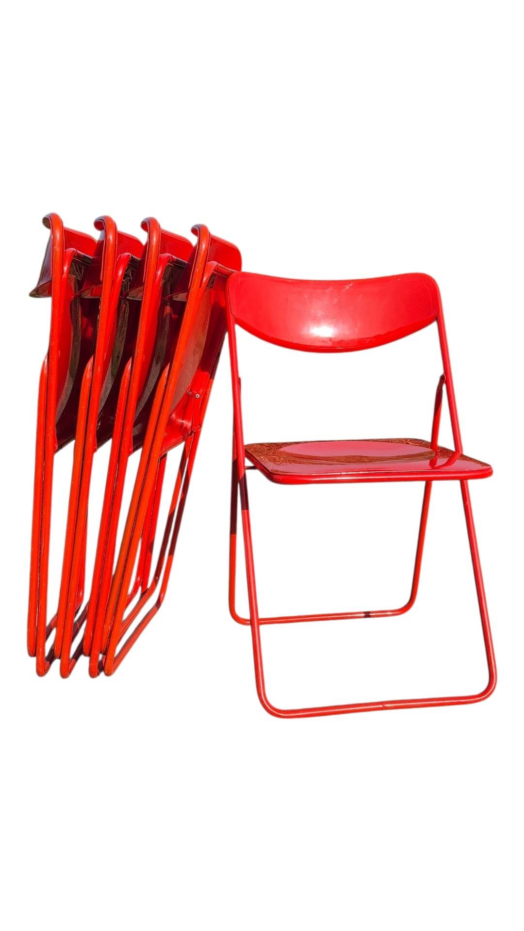 Set 5 vintage TED folding chairs IKEA red 1980s Nield Gammelgaard