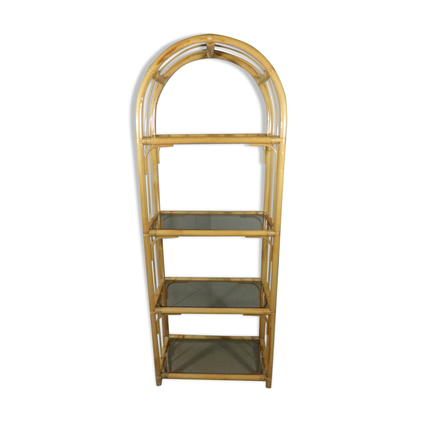 Rattan & smoked glass display rack 1970’s