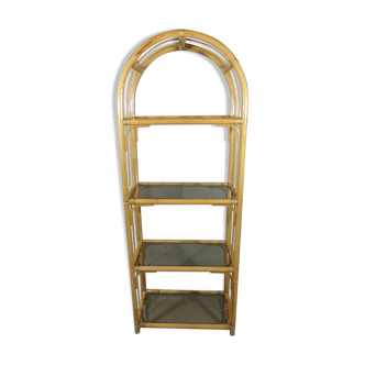 Rattan & smoked glass display rack 1970’s