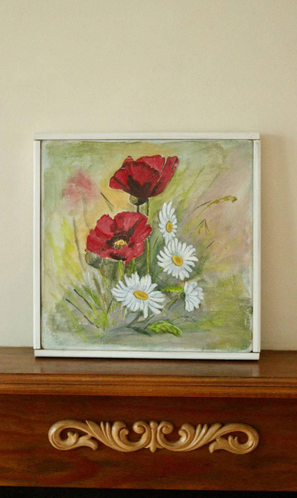 Still life from the mid-20th century, oil on canvas – floral painting