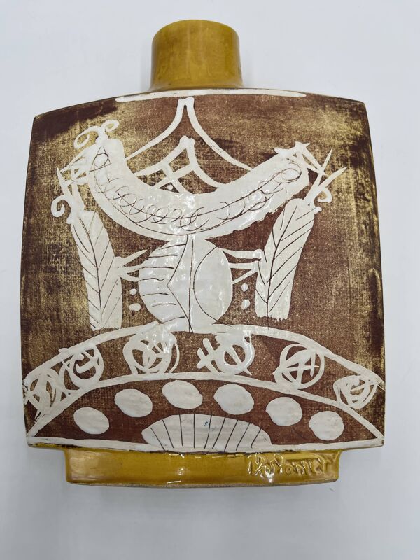 Vase de Gilbert Portanier à décor d'oiseau stylisé