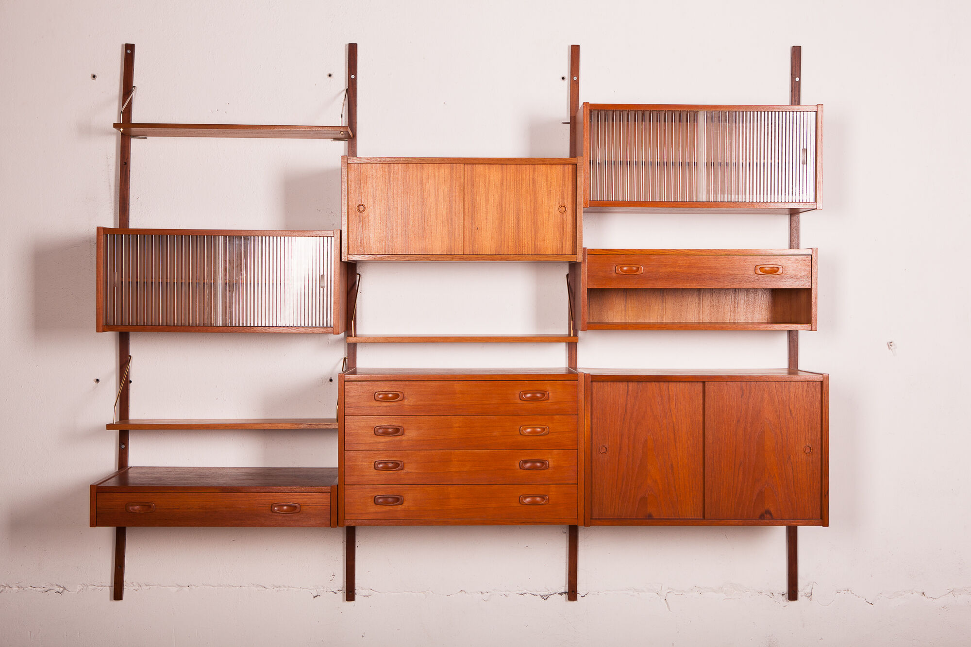 Mid century danish teak modular wall unit, 1960s