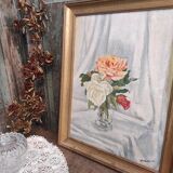 Peinture à l’huile vintage de fleurs signées Bramwell