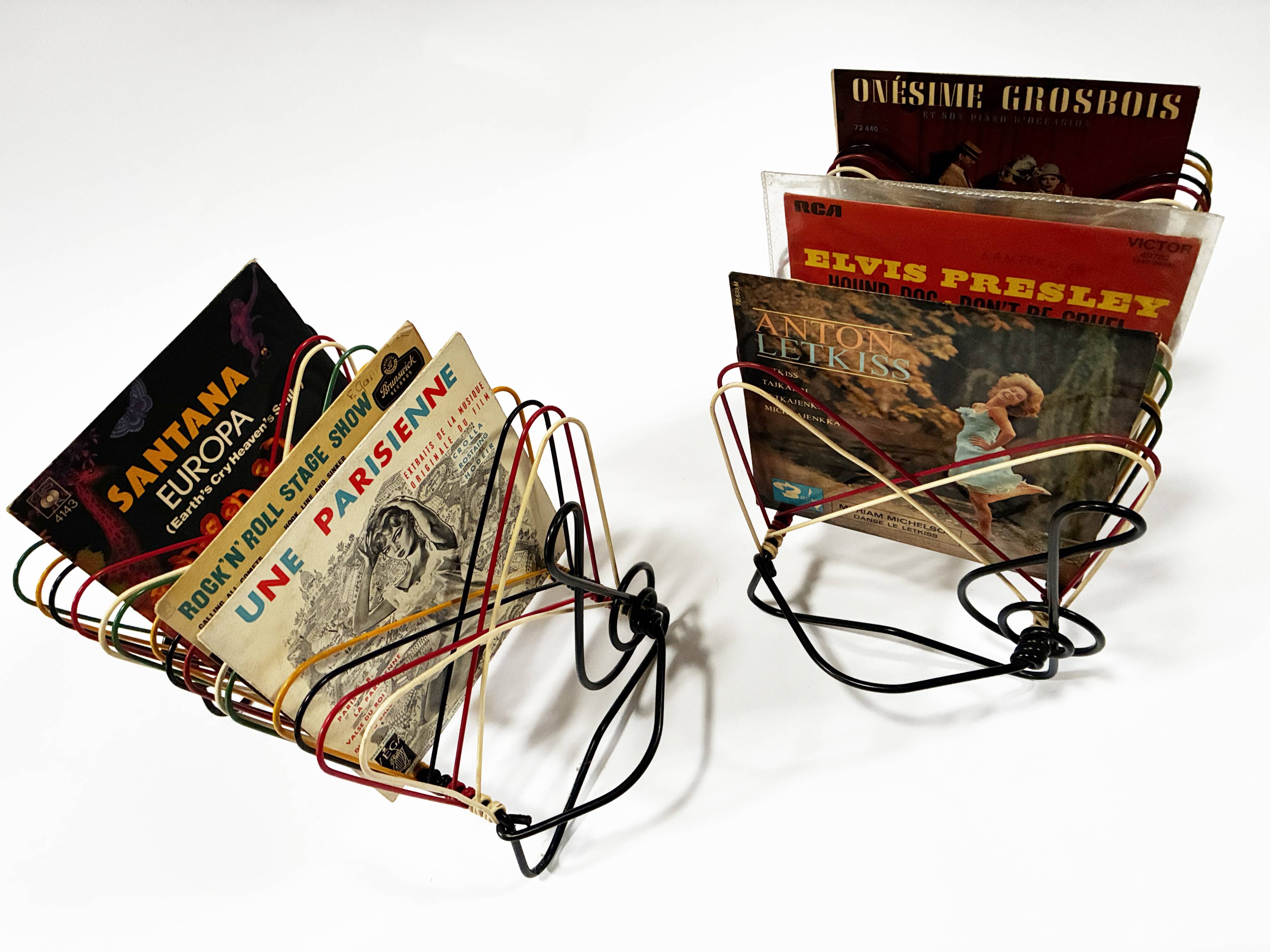 Vintage Vinyl Storage • 45 RPM Holder • Lacquered Metal • Scoubidou • 1950