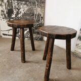 Pair of brutalist wooden stools