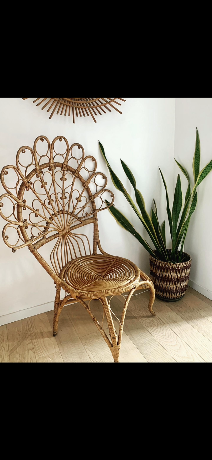 Vintage Peacock rattan armchair