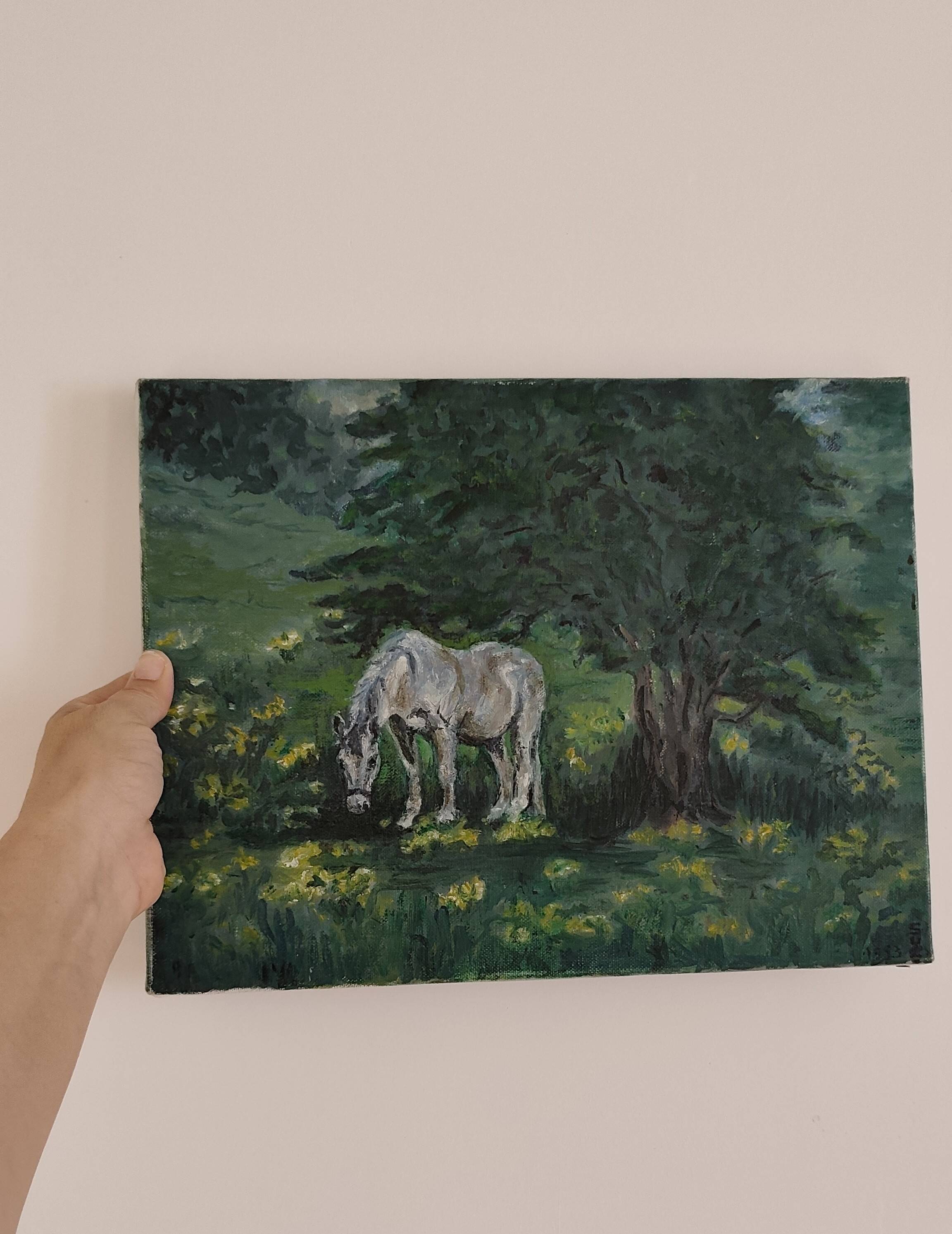 Painting of a horse on vintage old canvas