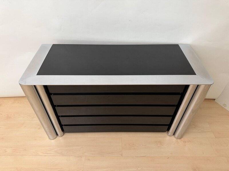 Commode laquée noire en chrome par A. Mosca pour Cinova, Italie, 1969