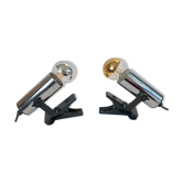 Pair of Targetti clamp spotlights in chrome metal 1970