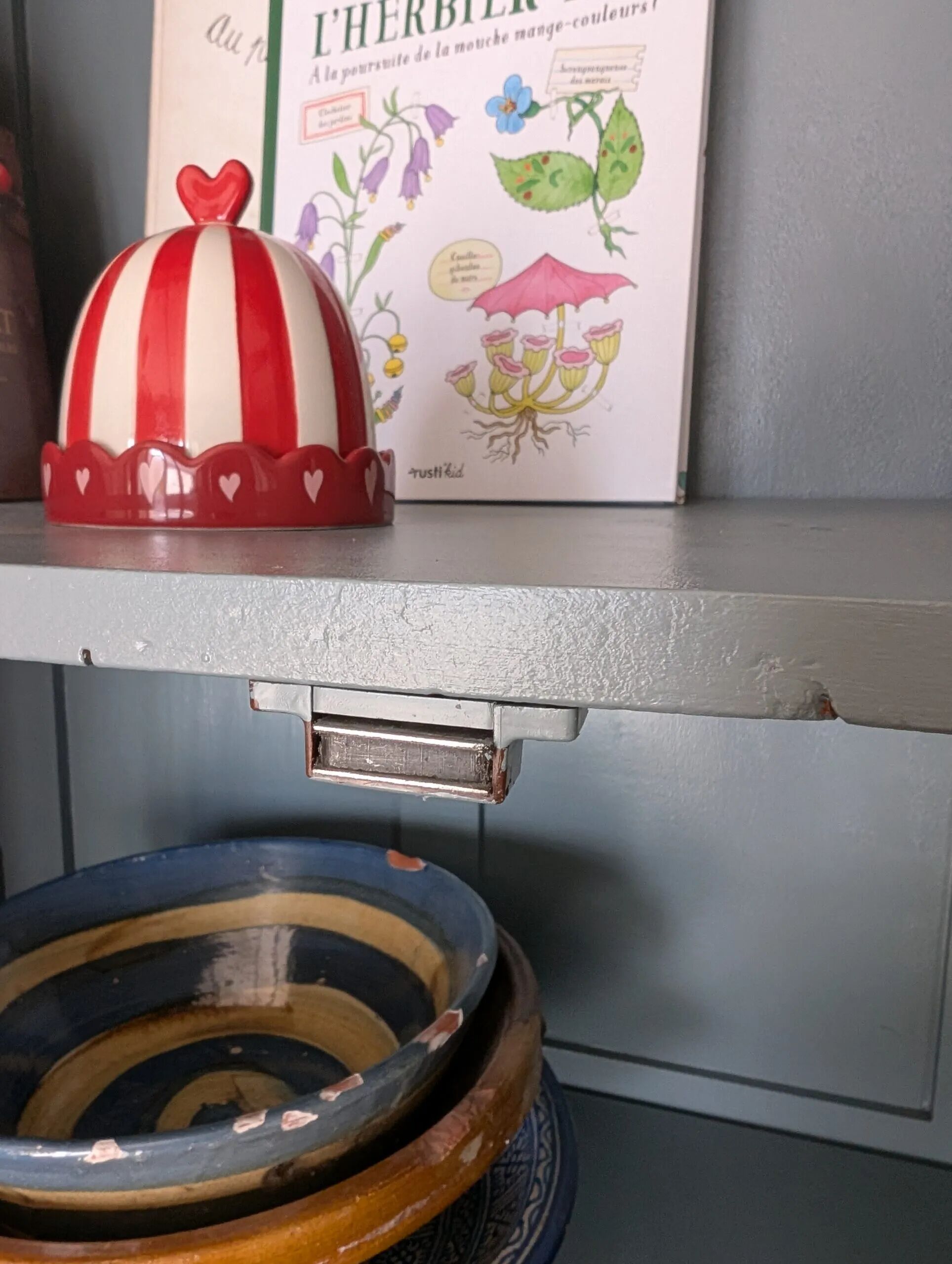 Old glass-fronted wooden library – blue interior