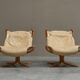 Pair of Sigurd Ressell Falcon Lounge Chairs leather, canvas, birch, 1970s