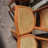 Six Art Deco chairs, 1960s, beech and cane