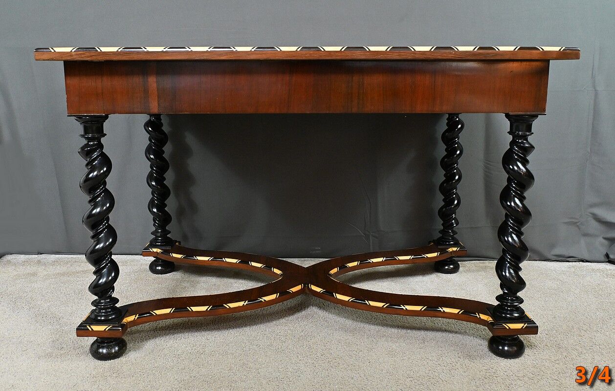 Desk table in precious wood marquetry, Napoleon III period – mid-19th century