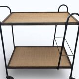 Vintage steel and rattan dessert trolley on wheels