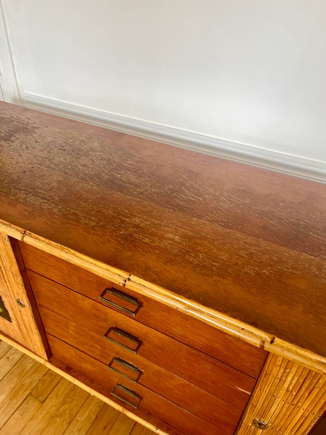 Enfilade en rotin Audoux et Minnet années 50
