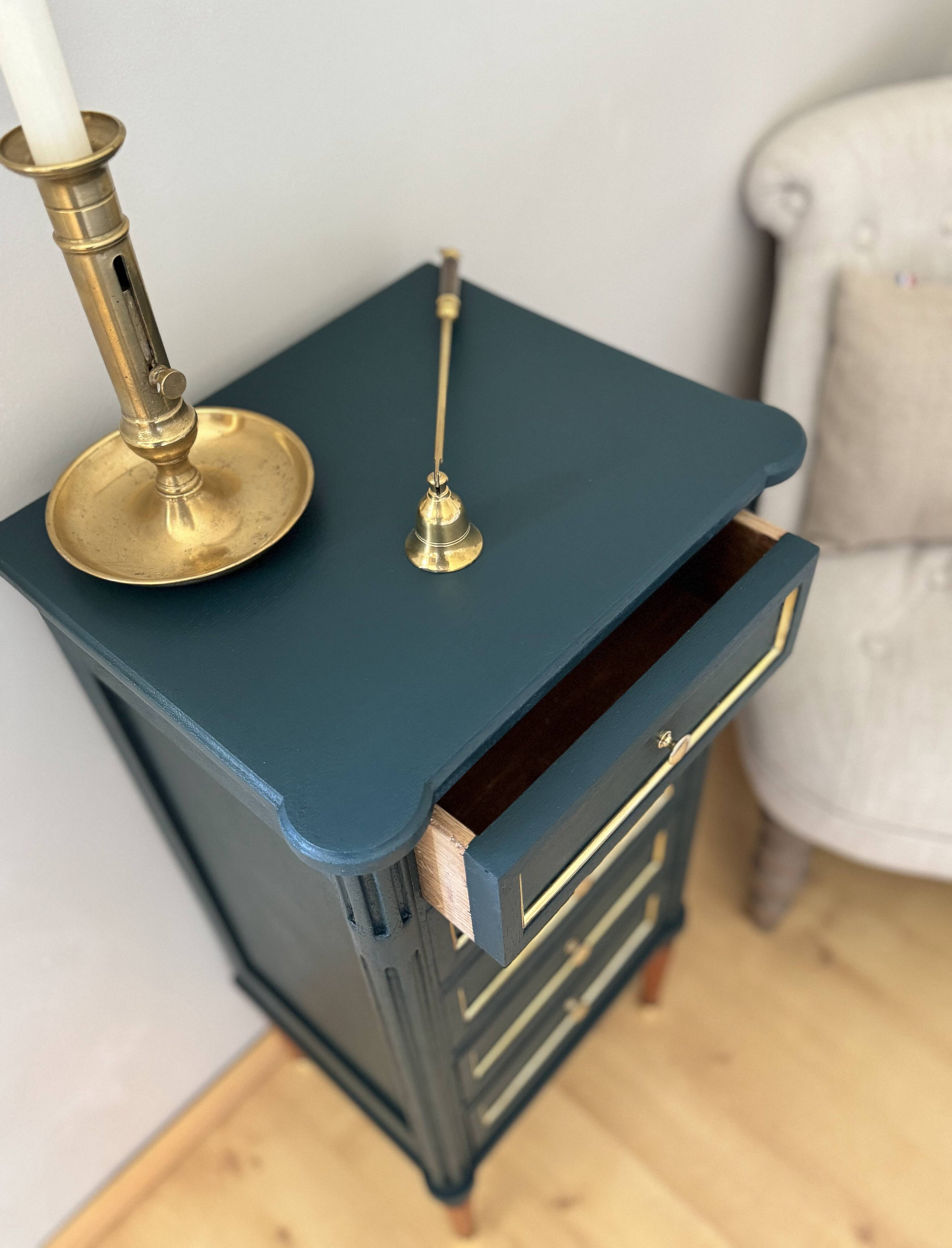 Cypress green chest of drawers & brass