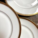 6 flat plates in white and gold Limoges porcelain