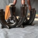 2 black ceramic candle holders