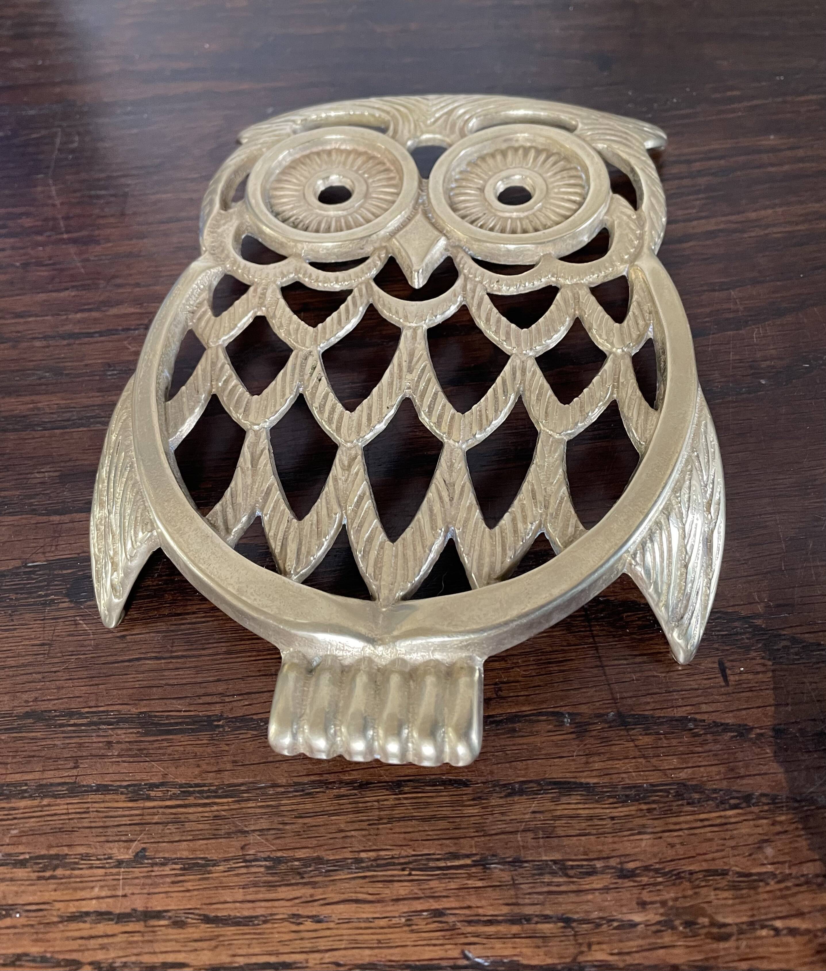 Owl trivet in golden brass