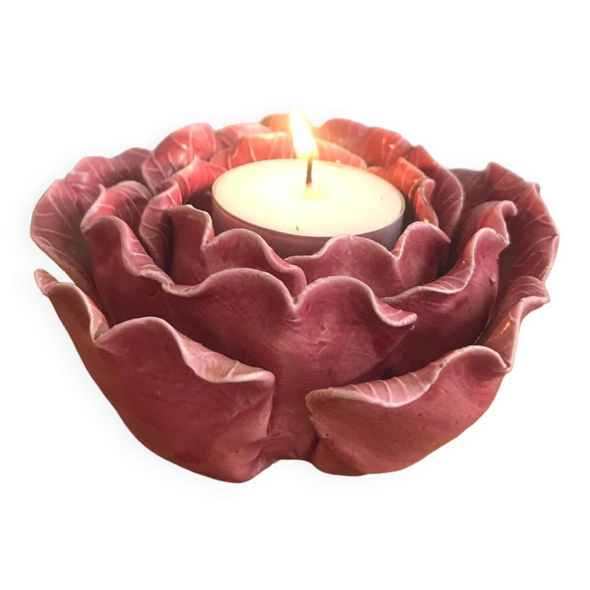 Vintage barbotine candle holder rare rose shape