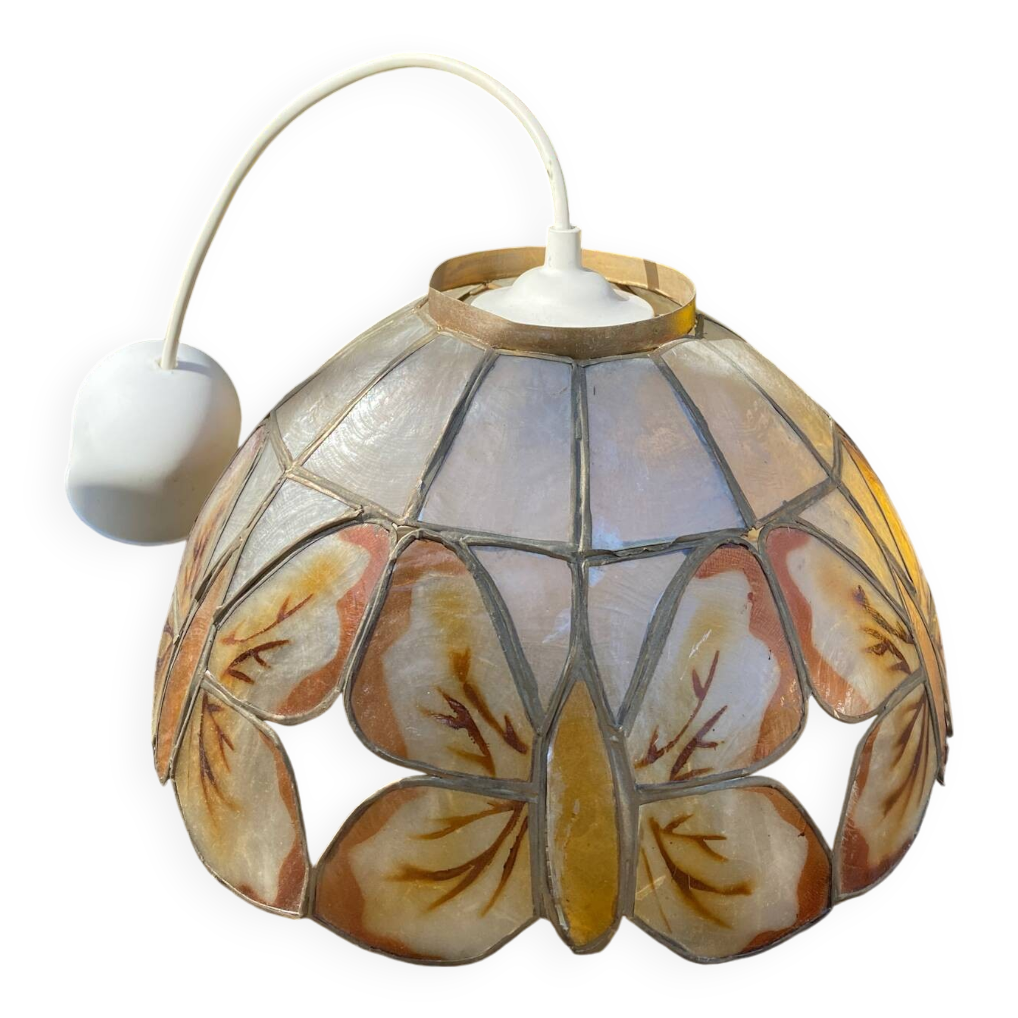 Suspension nacre et laiton papillons