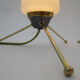 Pair of vintage brass tripod lamps and opaline tulips