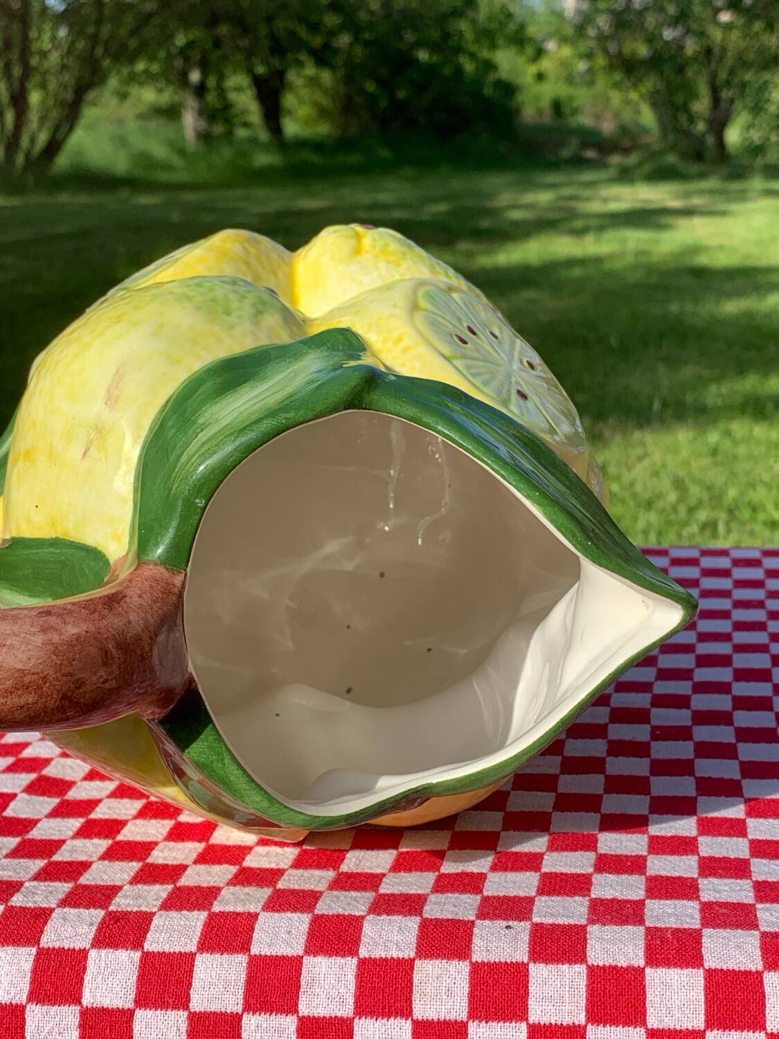 Hand-painted lemon barbotine pitcher vintage Italy