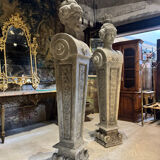Pair of monumental patinated plaster terms from the early 20th century.