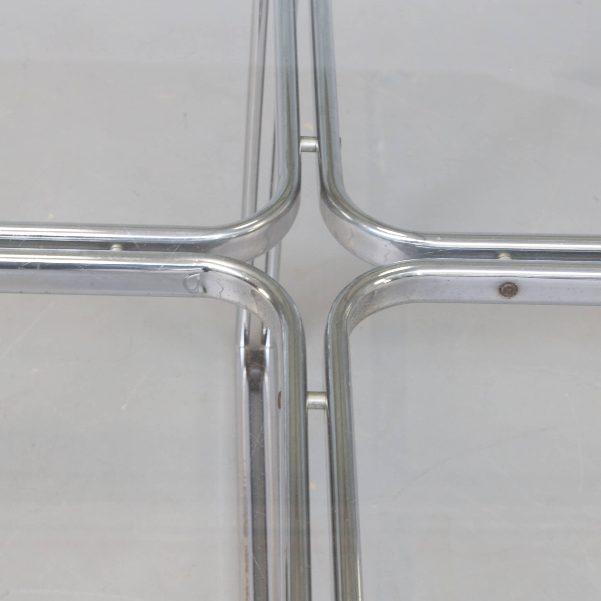 80s Chrome cross framed dining table glass table top