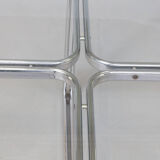 80s Chrome cross framed dining table glass table top