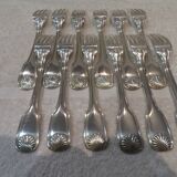 12 silver plated dessert forks, goldsmith Frionnet shell 18.3cm