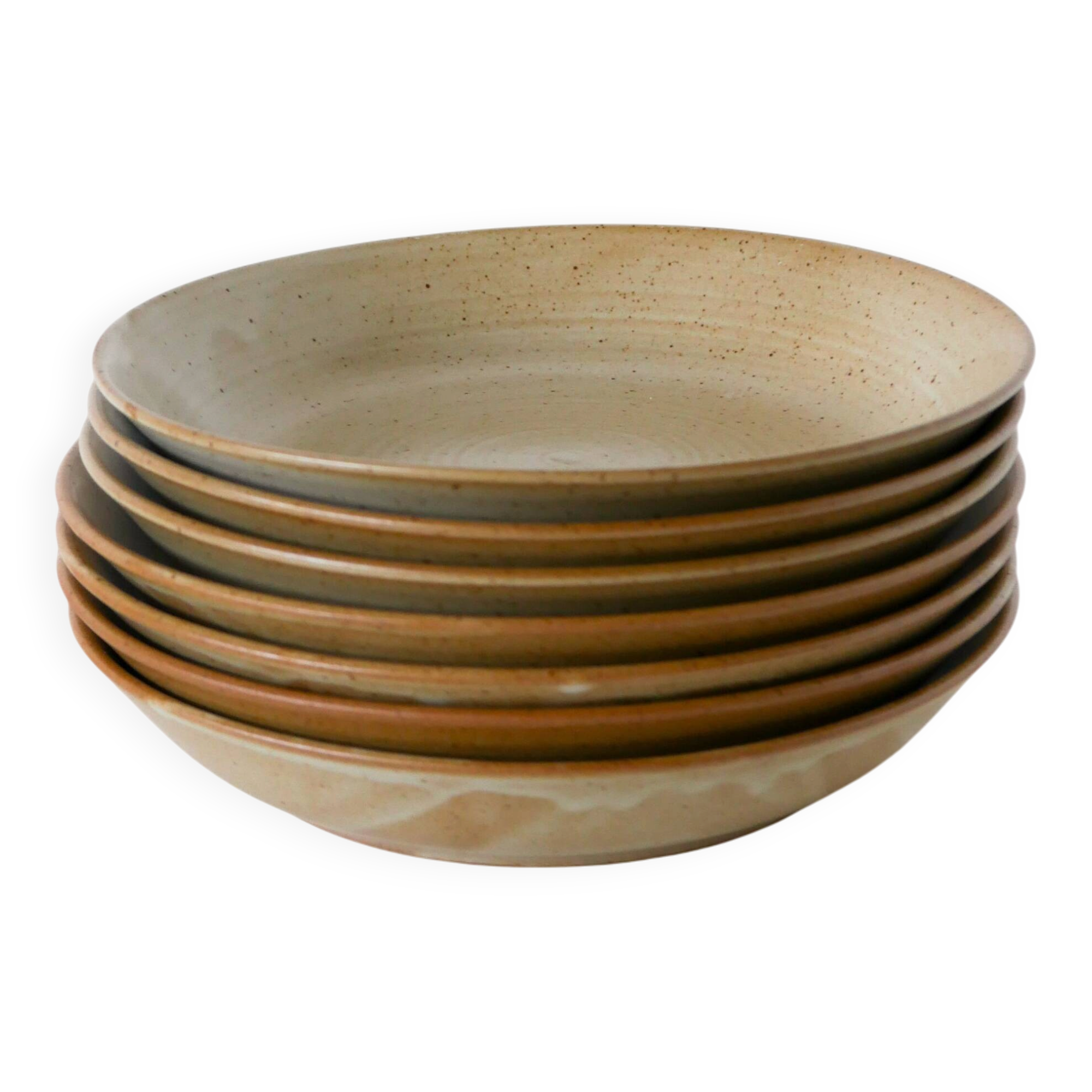 Set of 7 small deep brunch plates in glazed stoneware, 1970 - 19 cm